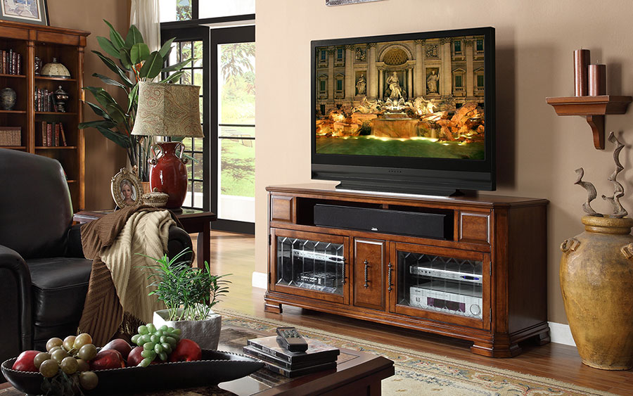 Legends home theater TV stand available at Mentor Furniture.